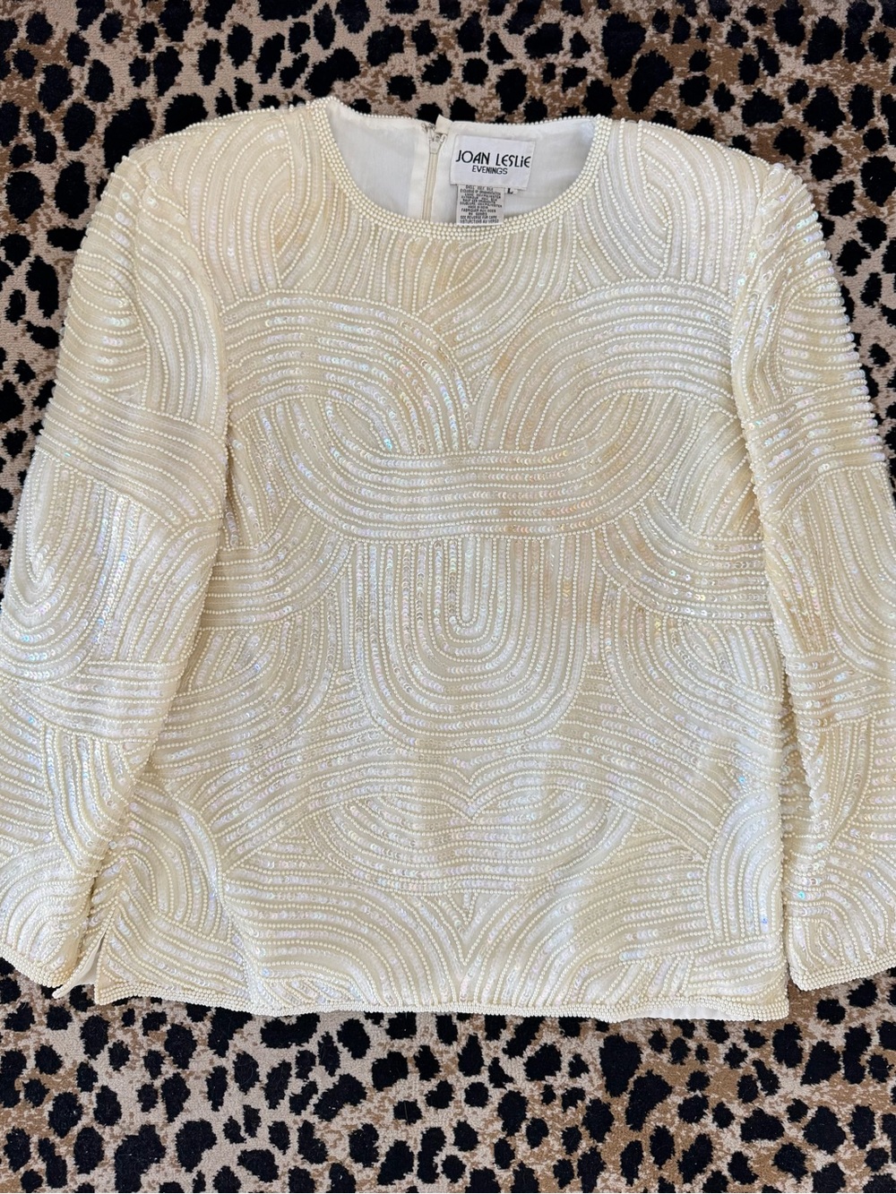 Joan Leslie Ivory Sequin-Embellished Long Sleeve Blouse